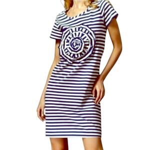 Kate Spade Blue Cream Sutro Stripe Rosette T-Shirt Dress Size Large